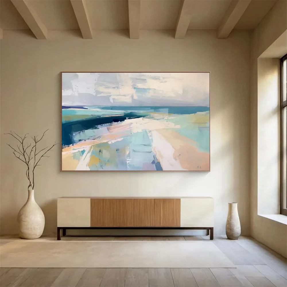 Coastal Hand-painted Soft Bedroom Room Abstract Artwork XH96H